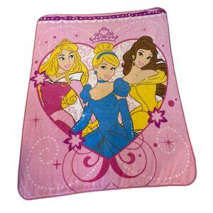 Disney Princess Blanket Pink Heart 45 X60" Belle Cinderella Aurora